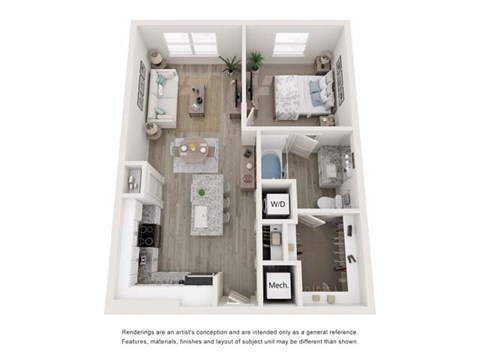 Floor plan for 1 bed, 1 bath, 720 sqft